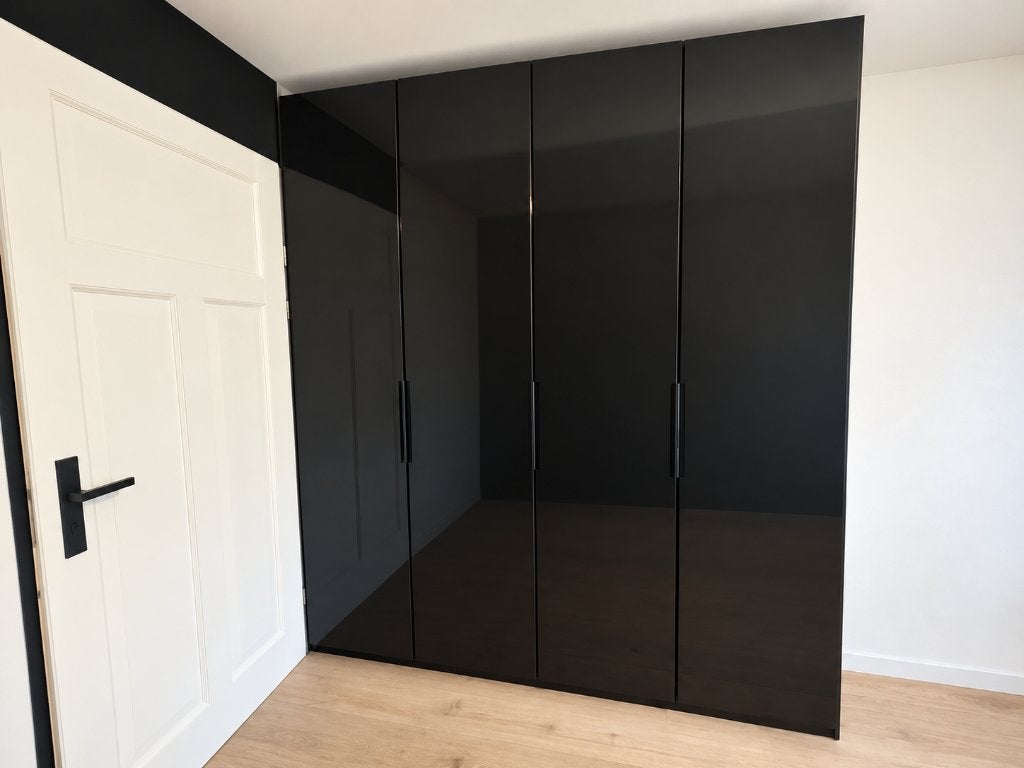 Zwarte Ikea Pax kast hoogglans, Ophalen, Gebruikt, 200 cm of meer, 50 tot 100 cm