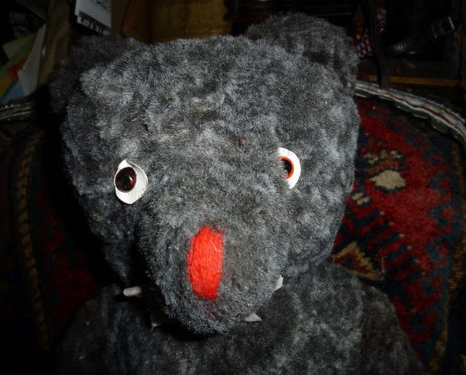 STEIFF/ VERM TEDDY KNUFFELBEER MET STROOI ANTIEK, Ophalen of Verzenden, Gebruikt, Beer, Handgemaakt