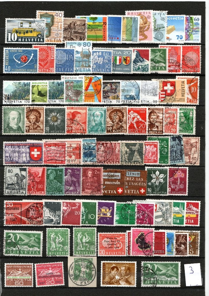 90 zegels Zwitserland blad 3, Ophalen of Verzenden, Gestempeld
