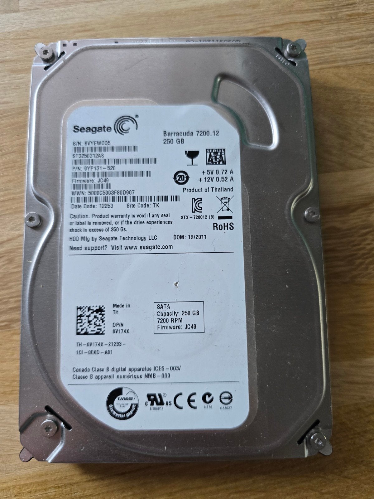 Seagate Barracuda 7200rpm 250GB SATA HDD 3,5 inch, Computers en Software, Harde schijven, Intern, Gebruikt, 250 GB, Ophalen of Verzenden
