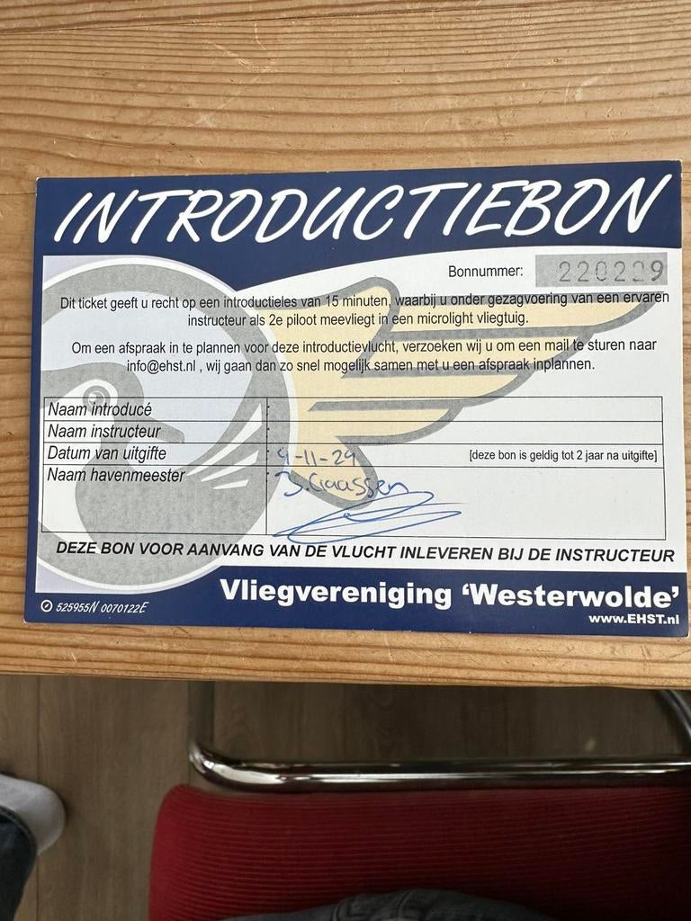 Vliegles introductieles vliegvereniging Westerwolde, Eén persoon, Cadeaubon