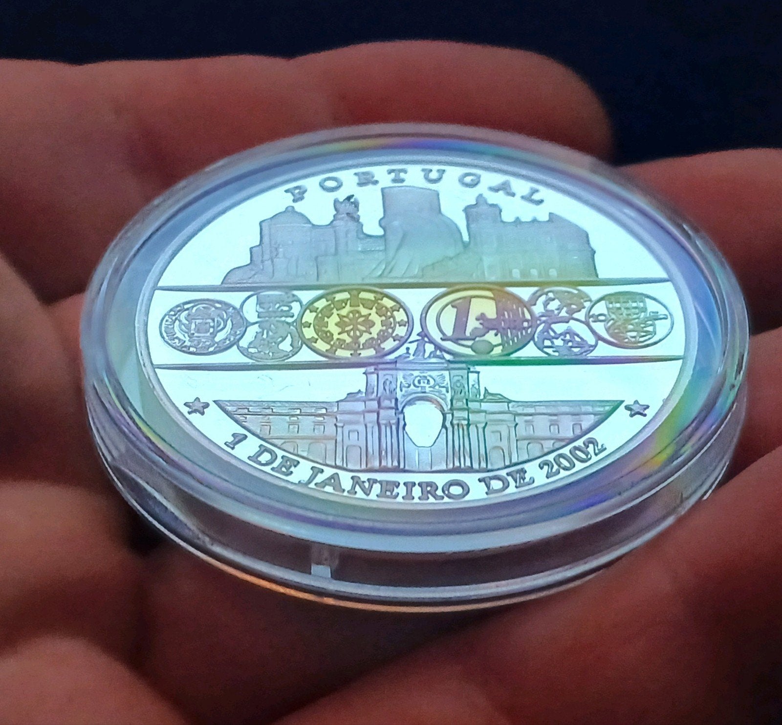 Portugal 1 Euro 2002 Proof Herdenkingsmunt Verzilverd Goud, Ophalen of Verzenden, Overige landen, Goud
