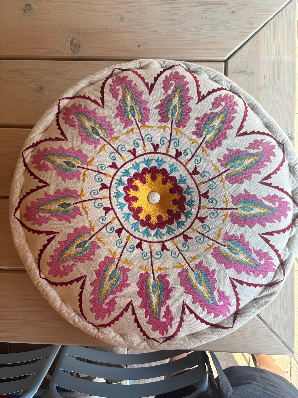 Poef groot Ibiza Boho Stijl  - Rond, 60cm doorsnede, Huis en Inrichting, Ophalen, Rond, Zo goed als nieuw, Stof