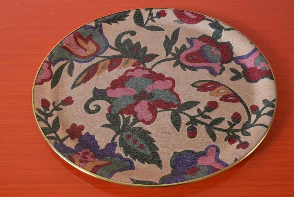 Retro vintage rond dienblad van glasfiber / glasvezel, Kunststof, Gebruikt, Rond, Ophalen of Verzenden