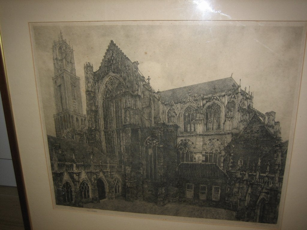 Gravure Dom van Utrecht, Antiek en Kunst, Ophalen, 84 cm, 1900 - 1949, Gesigneerd