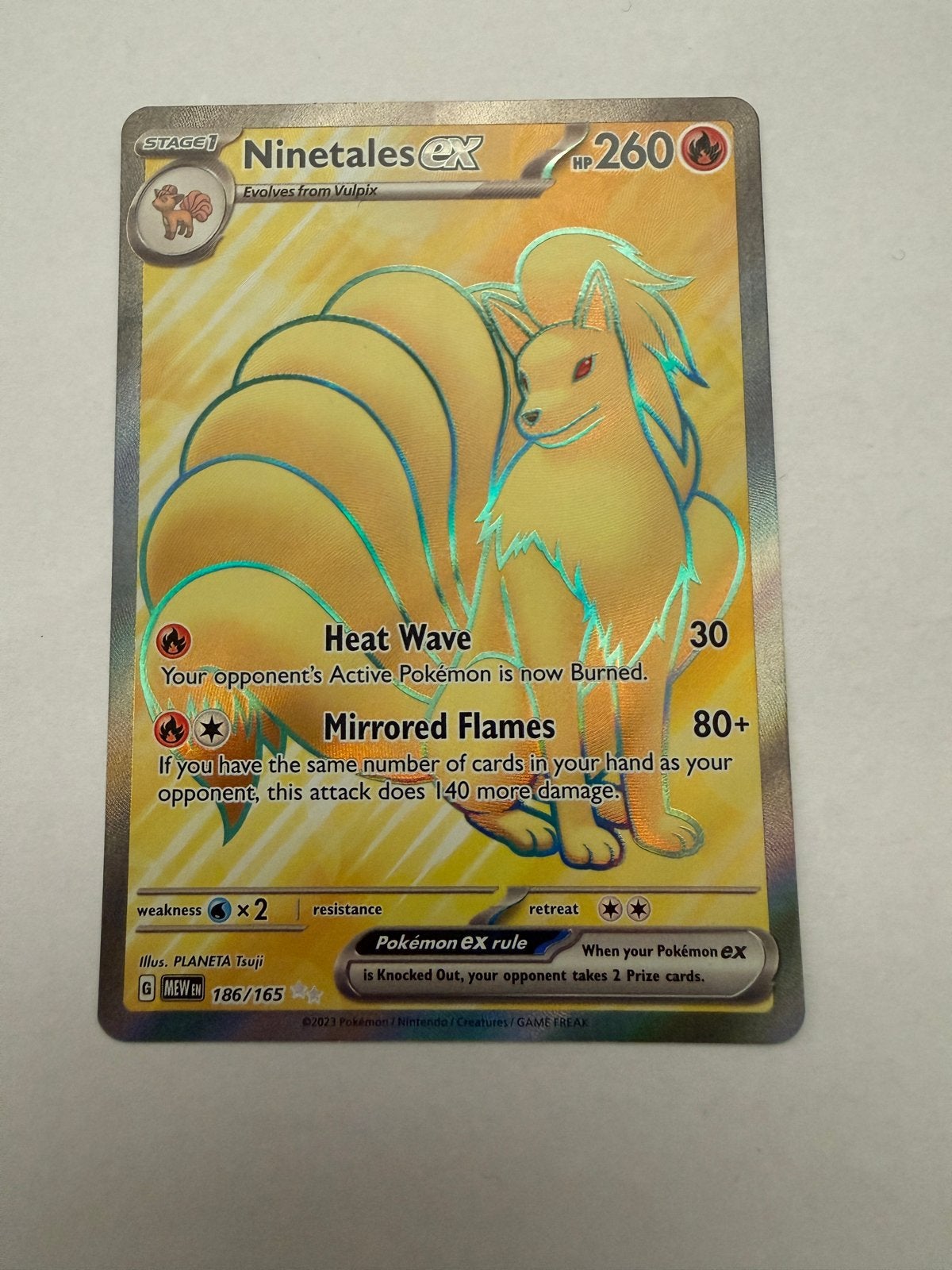 Ninetales EX MEW186/165 Pokémon Kaart, Ophalen, Zo goed als nieuw, Losse kaart, Foil