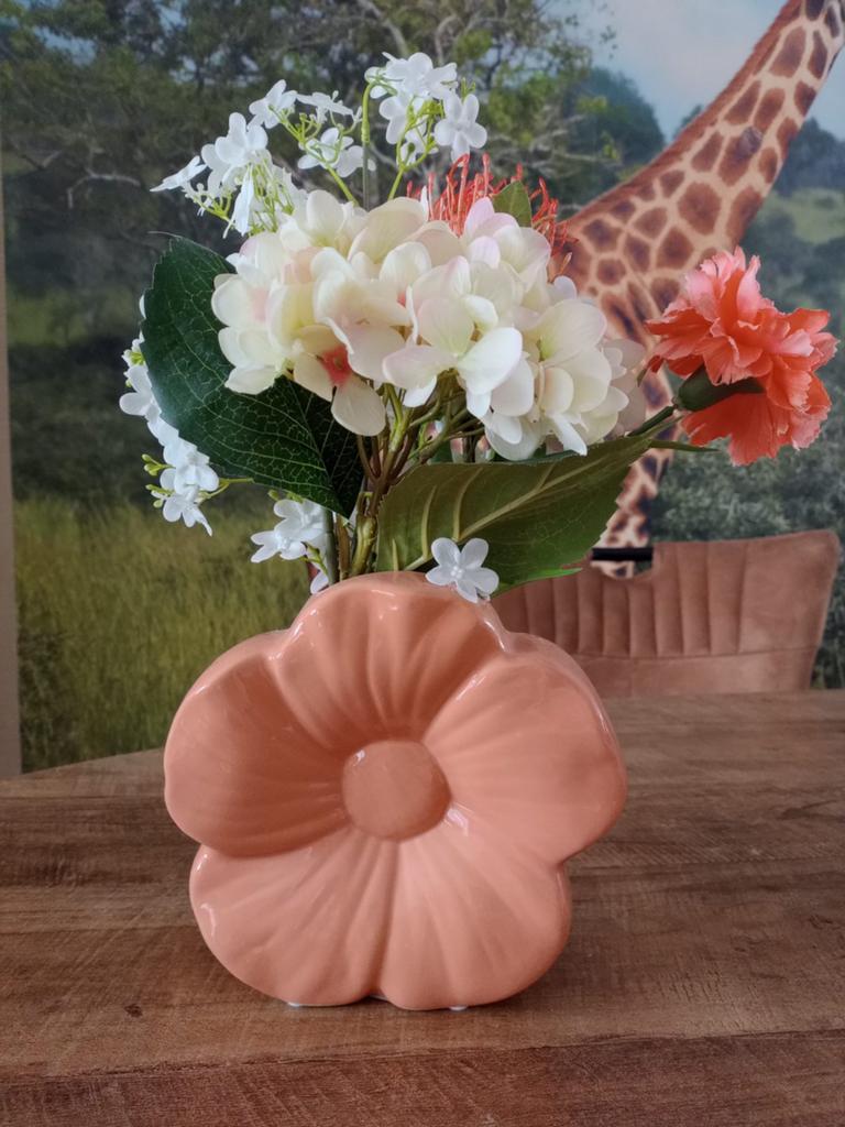 Bloemvormige vaas met kunstbloemen, Huis en Inrichting, Woonaccessoires | Vazen, Ophalen, 50 tot 75 cm, Aardewerk of Porselein