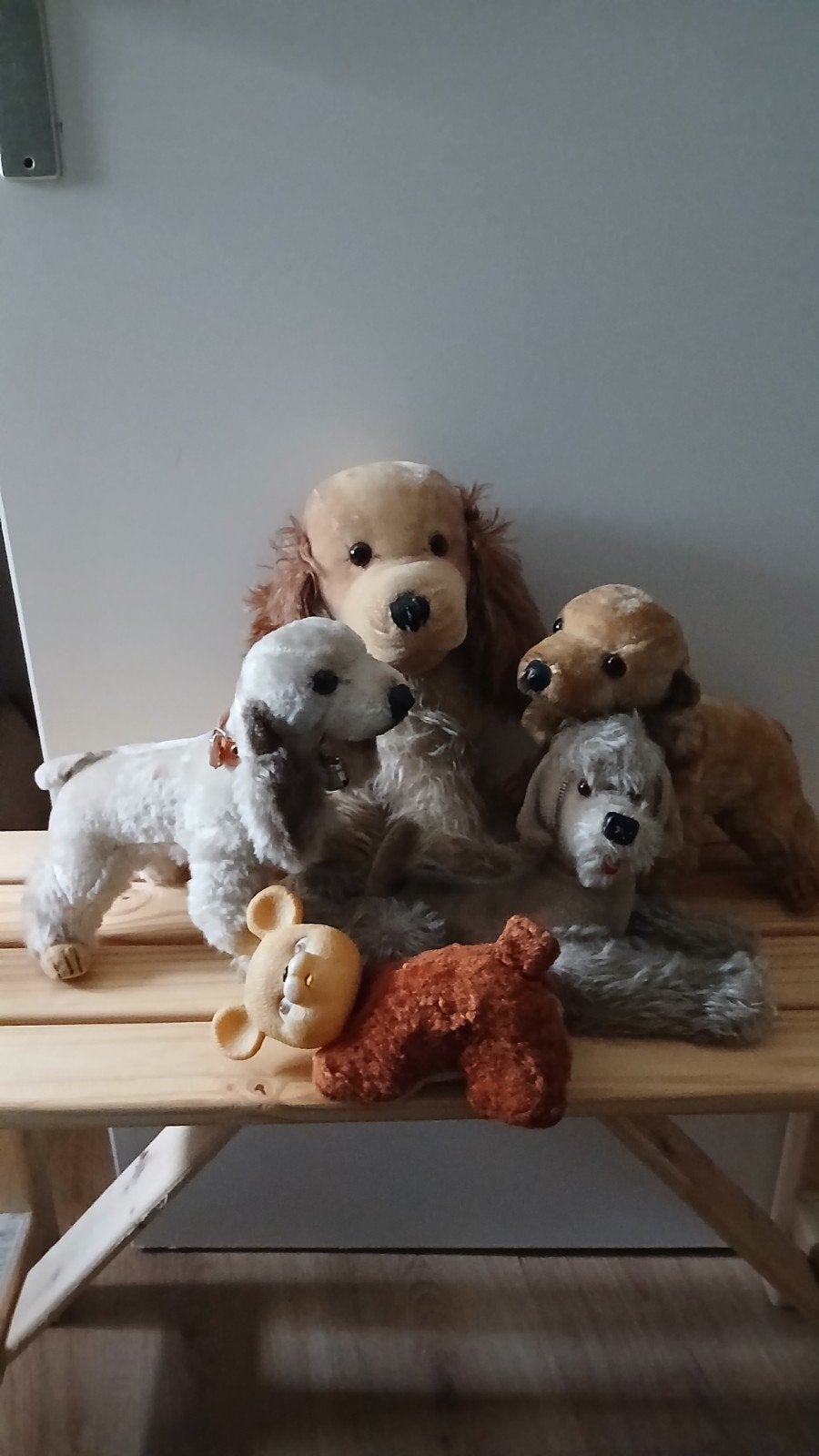 4 pluche honden en 1 beertje, Ophalen