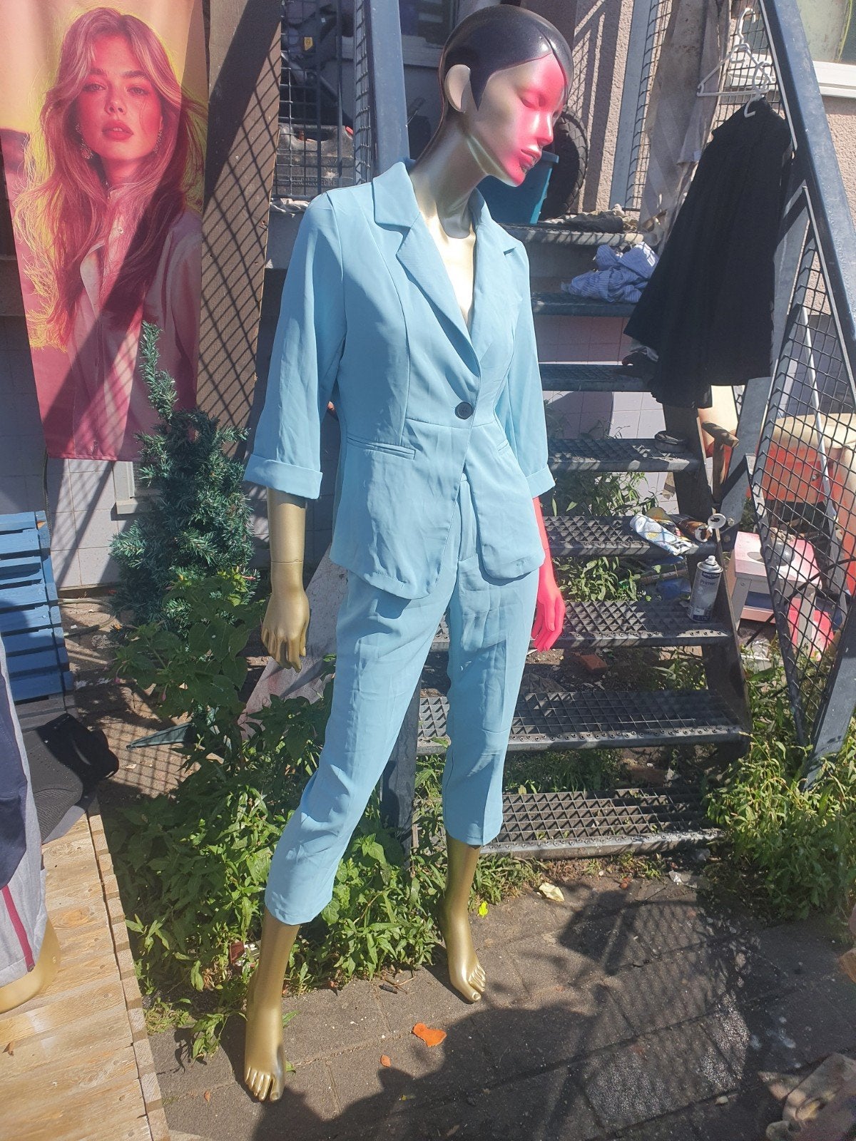 blauw broek pak maat:L merk:lian chu, Ophalen of Verzenden, Zo goed als nieuw, Maat 38/40 (M), Blauw