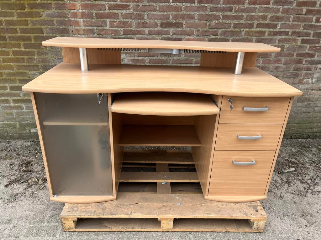 Compleet computerbureau, Ophalen, Gebruikt, Bruin, Computerbureau