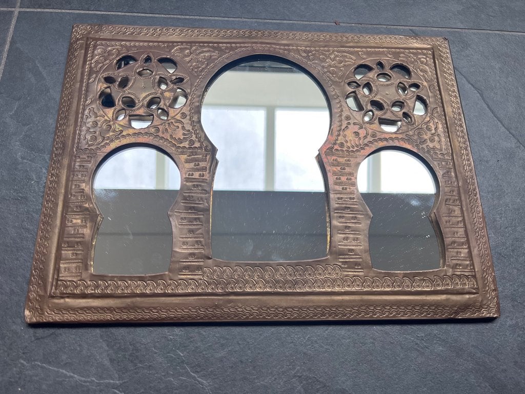 Marokkaans spiegel oud vintage oosters arabisch messing, Gebruikt, Ophalen of Verzenden, https://verburgtvintage.nl/#contact, Schipluidenlaan 20 5035KJ Tilburg