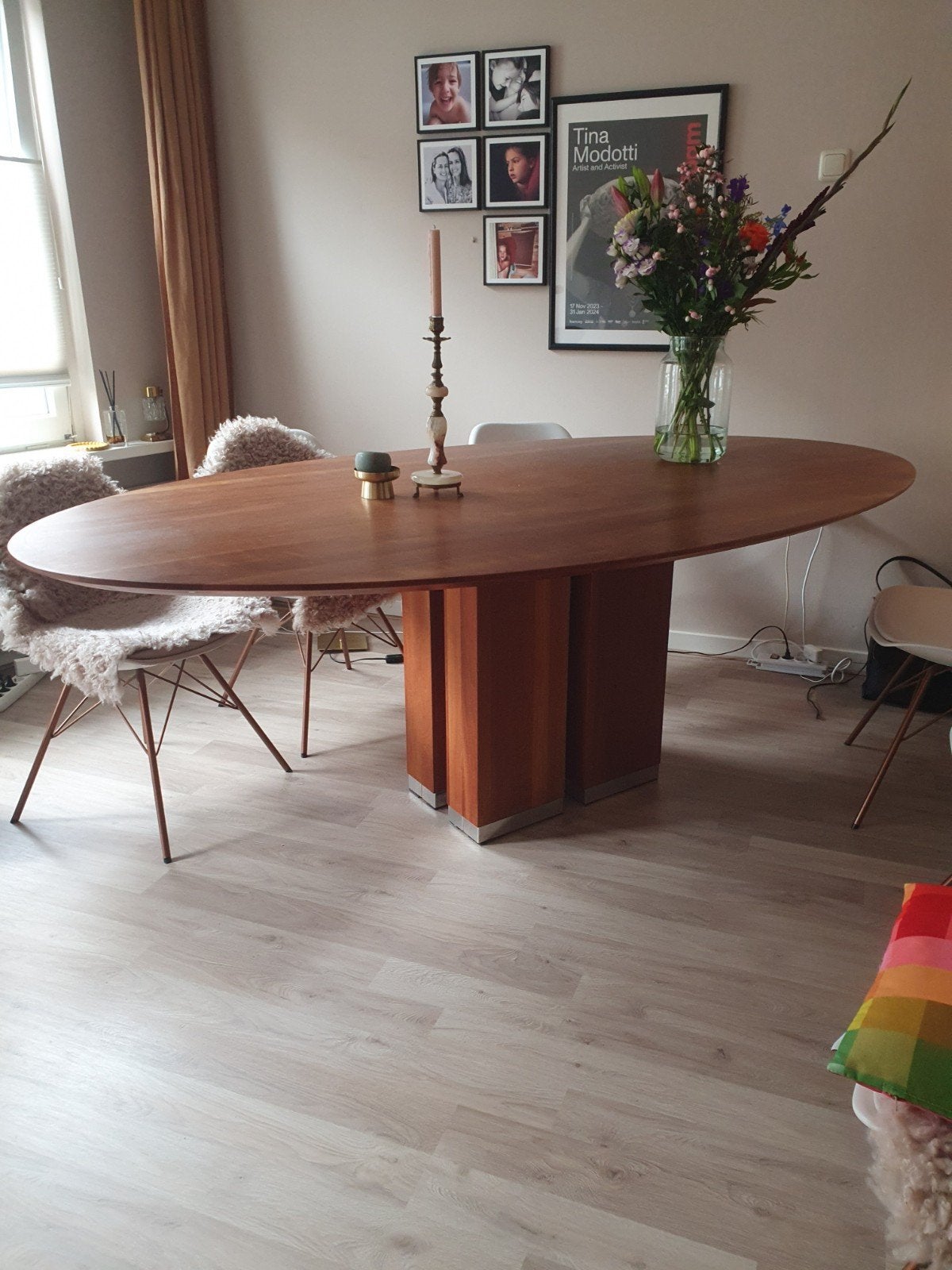 Ovale eettafel van hout 220 x 120 cm, Ophalen, Gebruikt, 100 tot 150 cm, Modern klassiek