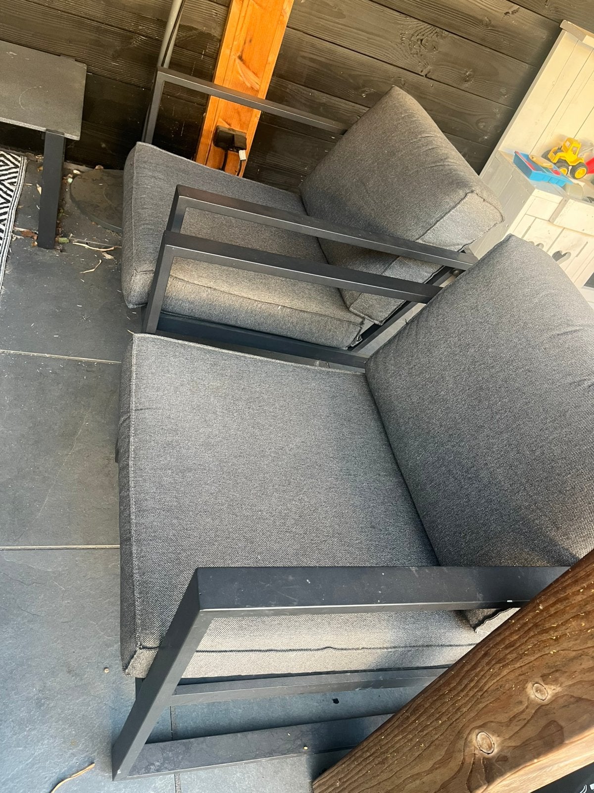 Jysk Tuinset 5-delig met kussens - Zware tafel, Ophalen, 5 zitplaatsen, Gebruikt, Aluminium