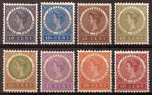 Suriname NVPH nr 48/57 ongebruikt Koningin Wilhelmina 1907, Ophalen of Verzenden, Postfris