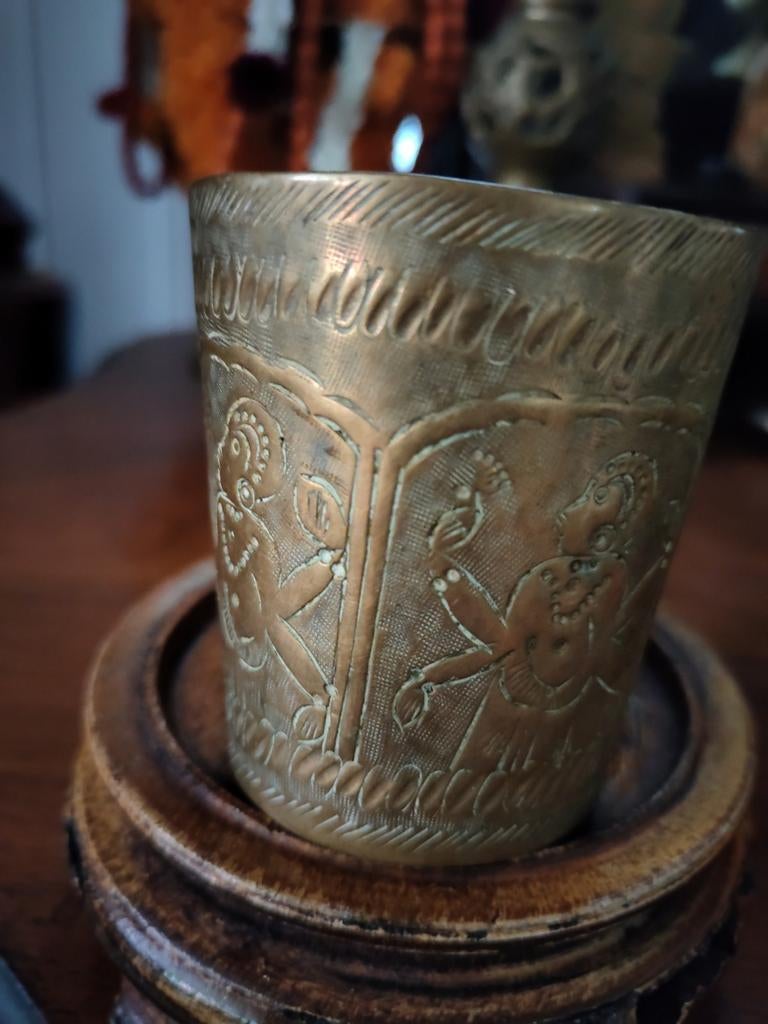 Antiek vaasje, handwerk, India, Ophalen of Verzenden