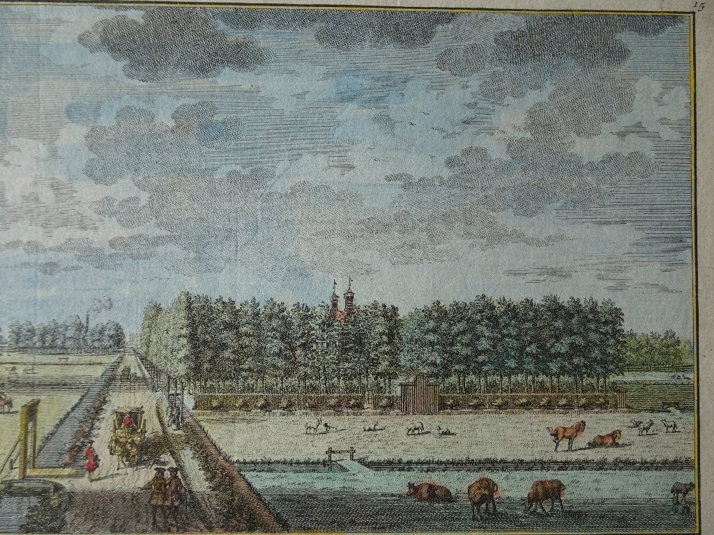 Gravure kleur buiten Frankendaal Utrecht D Stoopendaal 1711, Antiek en Kunst, Verzenden, Stadsgezicht, Gravure, Origineel