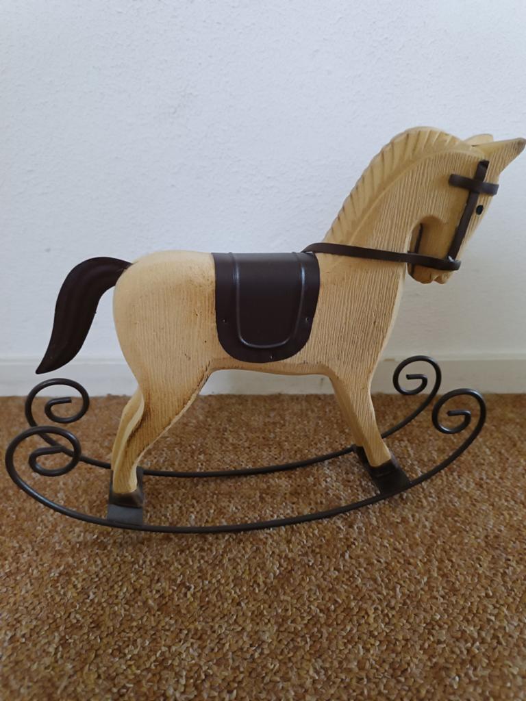 Hobbelpaardje hout/metaal deco, Ophalen of Verzenden