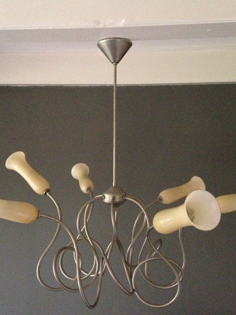 Modern design kroonluchter krul met trompet kelken, Ophalen, Gebruikt, Glas, Kroonluchter
