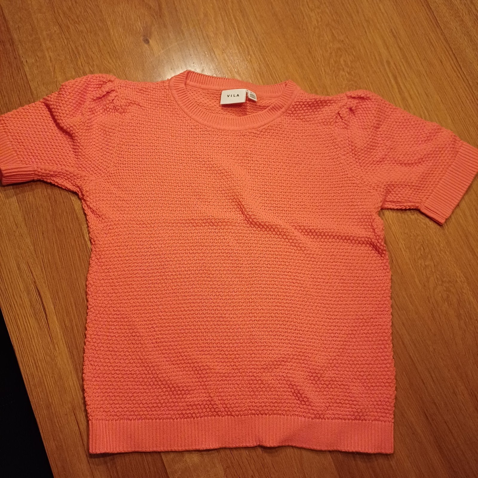VILA Oranje Gebreide Top met Korte pofmouwen - Maat L, VILA, Maat 42/44 (L), Oranje, Ophalen of Verzenden