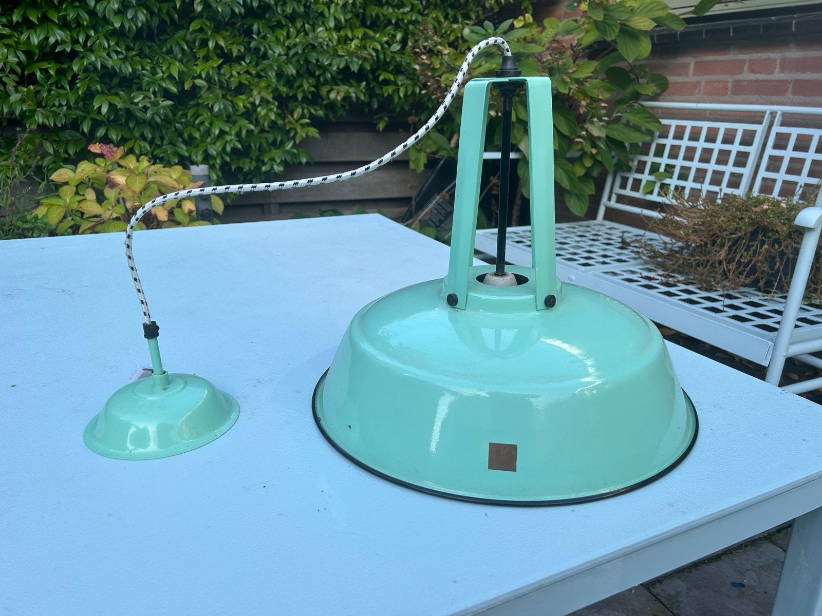 HKliving emaille hanglamp mintgroen, Ophalen, Zo goed als nieuw, Metaal, E27 (groot)