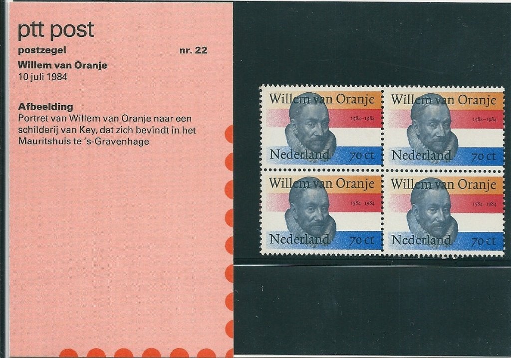 Postzegelmapje nummer 22 - Willem van Oranje - jaar 1984., Verzenden, Na 1940, Postfris