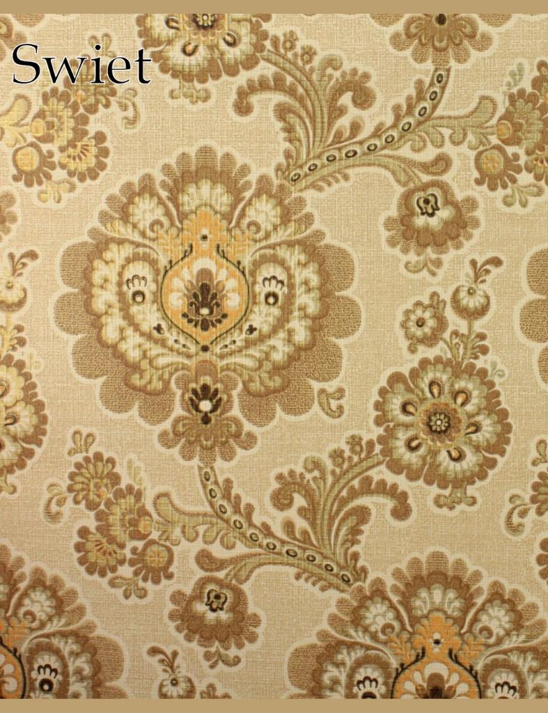   4363 Vintage barokbehang 70s in bruin beige patroon  swiet, Huis en Inrichting, Ophalen of Verzenden, 25 tot 50 m², Beige