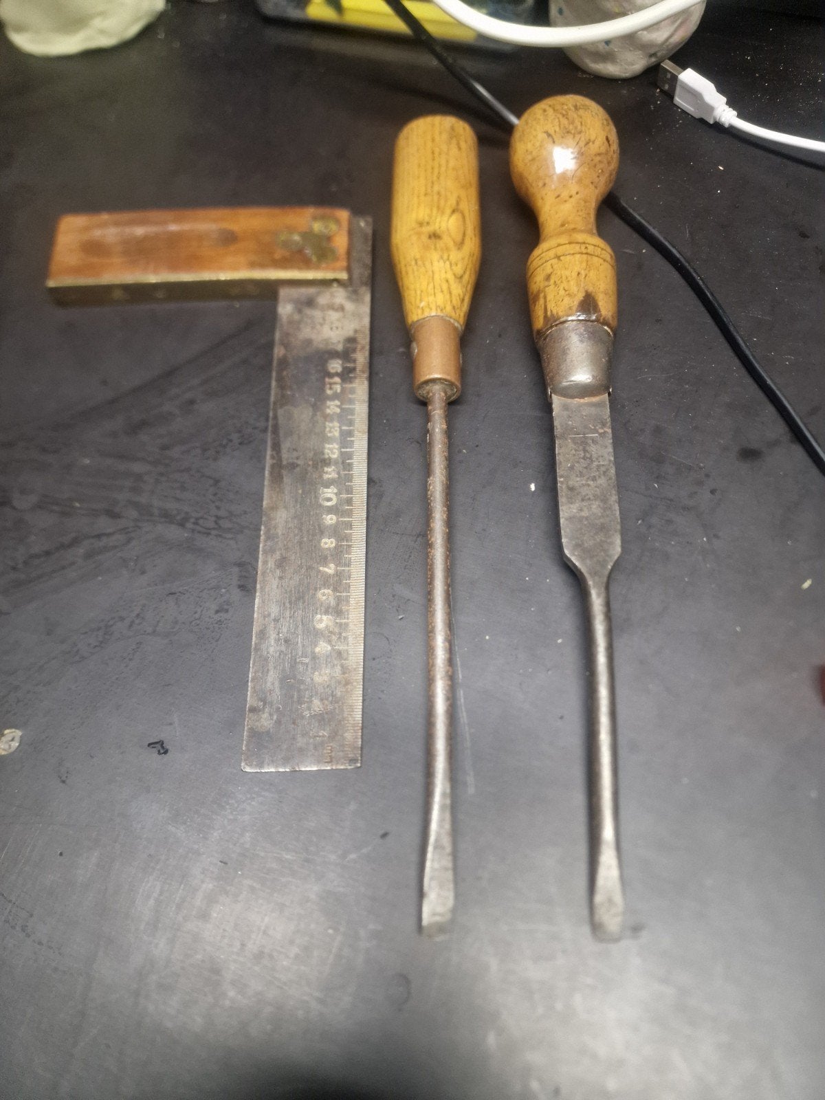 Vintage Gereedschap Set: Winkelhaak en Schroevendraaiers, Ophalen of Verzenden