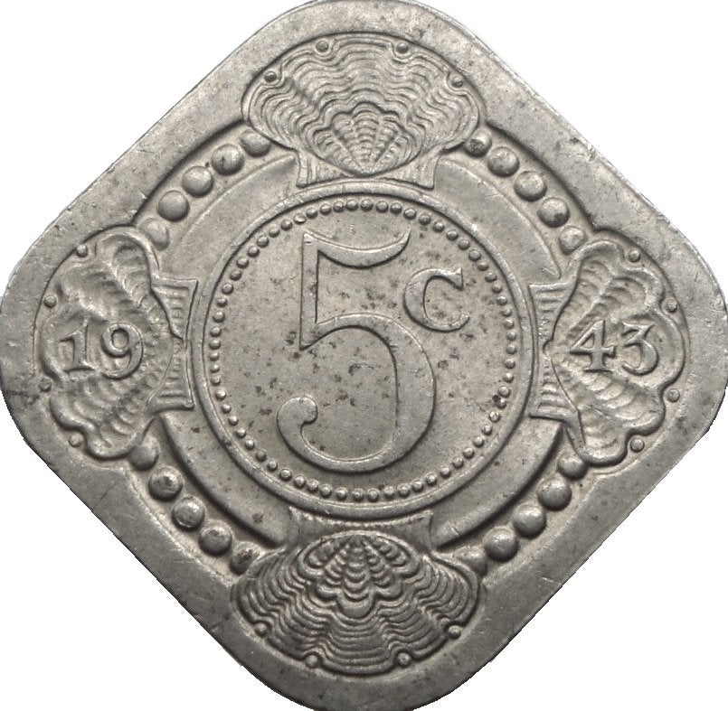 Nederland 5 cent 1943, Ophalen of Verzenden, Koningin Wilhelmina, 5 cent, Losse munt