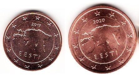 1 Eurocent Estland 2019 + 2 Eurocent Estland 2020 - UNC, Postzegels en Munten, Verzenden, Estland, Overige waardes, Setje