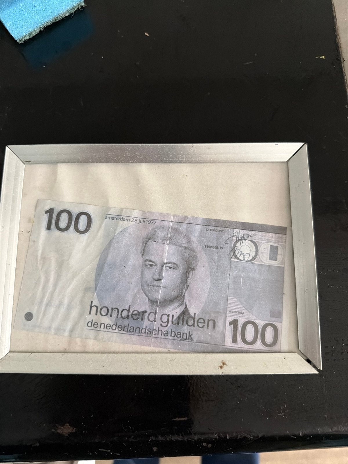 Ingelijst biljet van 100 gulden, uit 1977, Ophalen of Verzenden, 100 gulden, Los biljet