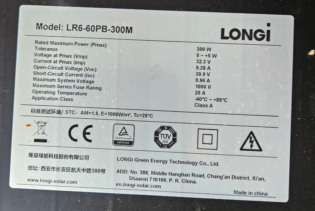 11x Longi Zonnepanelen 300Wp met Growatt Omvormer WiFi, Ophalen, Gebruikt, Paneel, 200 wattpiek of meer