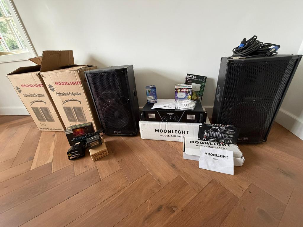 Complete MOONLIGHT partyset, Audio, Tv en Foto, Luidsprekers, Zo goed als nieuw, Overige typen, 120 watt of meer, Overige merken