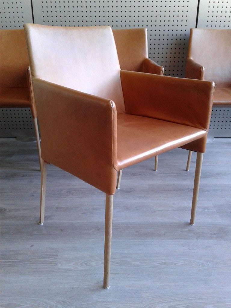 Set van 4x Montis Label Mali (Cognac Leder), Heel Mooi!, Huis en Inrichting, Ophalen, Hout, Zo goed als nieuw, Vier