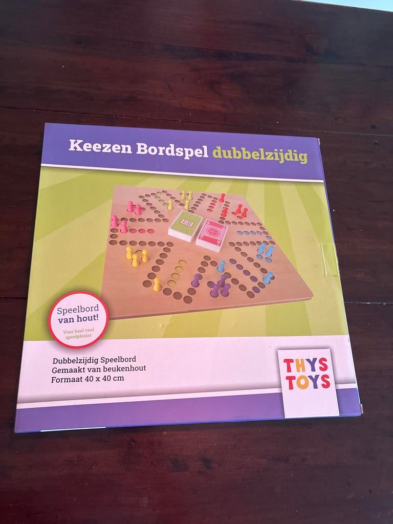 Keezen Bordspel Dubbelzijdig Houten Spelbord Thys Toys, Drie of vier spelers, Ophalen of Verzenden, Nieuw