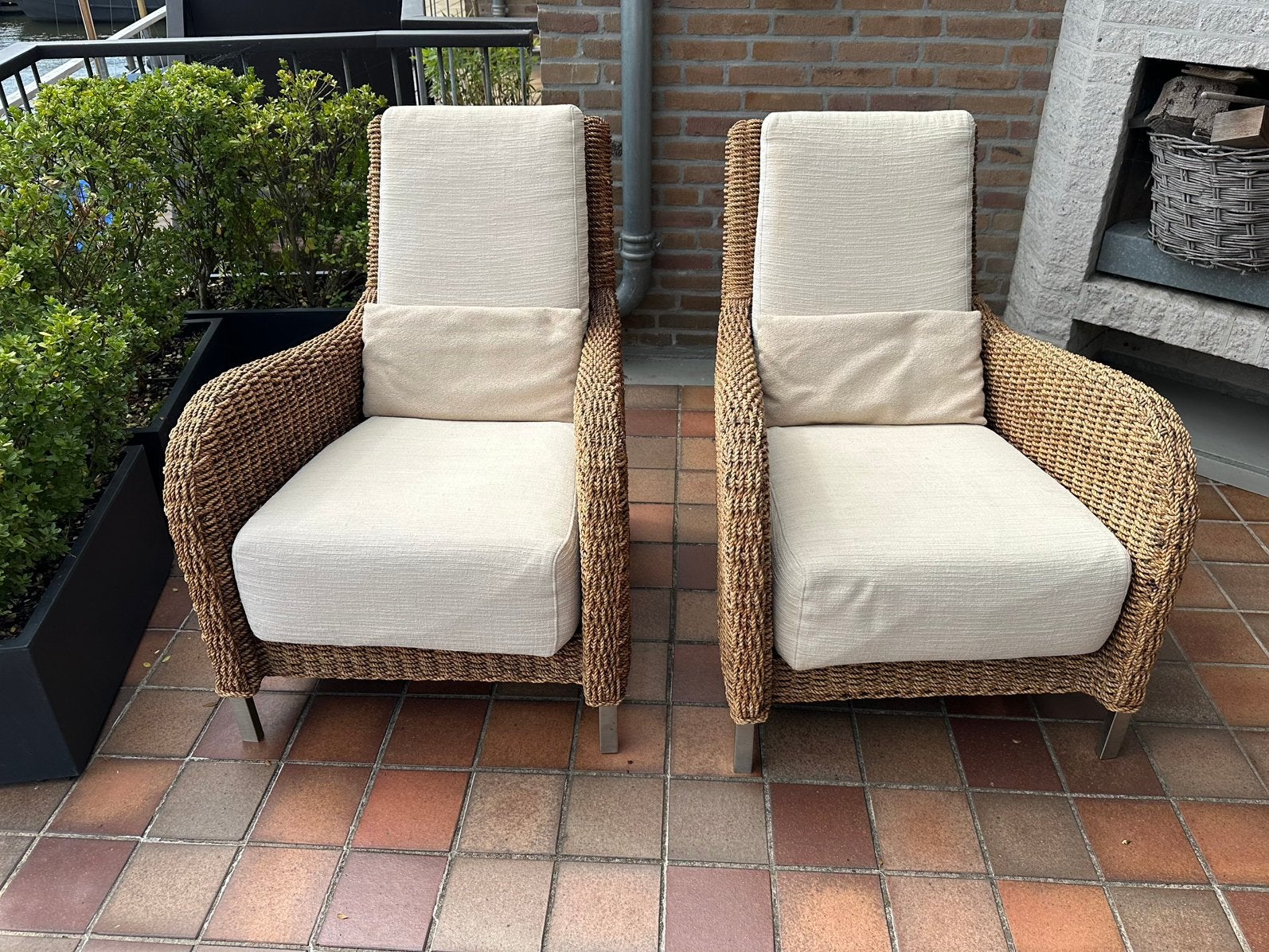 Twee fauteuils( Ligne Roset) van abacavezel  + poef, Ophalen, Overige materialen, Gebruikt, 75 tot 100 cm