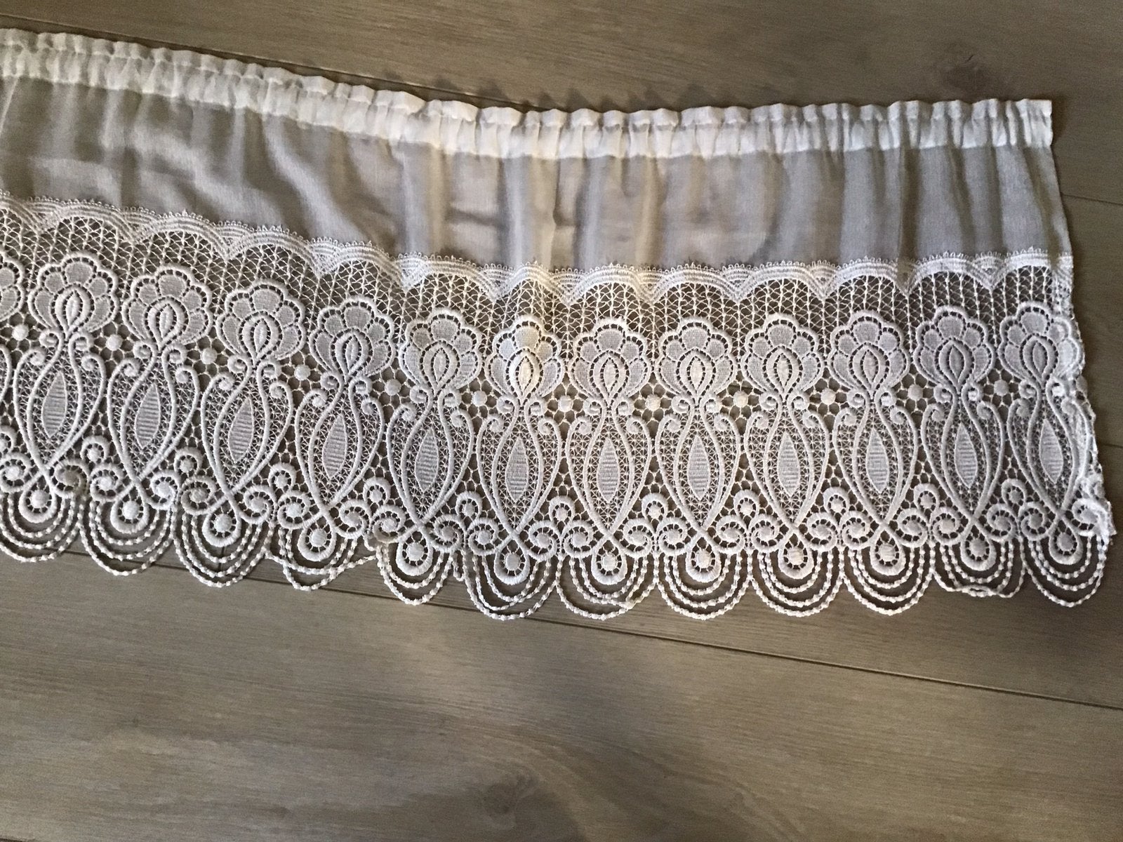 Vintage Rabat; vitrage met prachtige kanten rand,350X47 cm, Ophalen of Verzenden, Gebruikt, Wit, Vitrage
