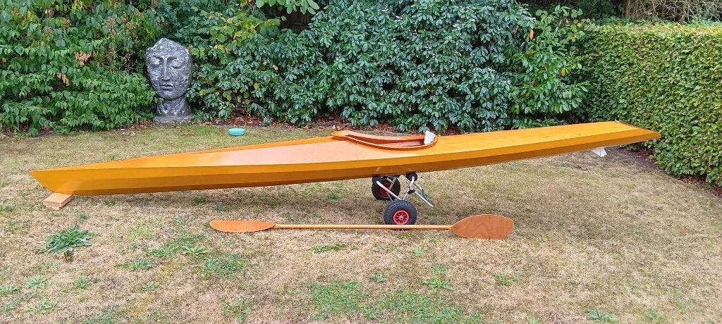 Hout/epoxy kano, Ophalen, Gebruikt, Eén persoon, Met peddels
