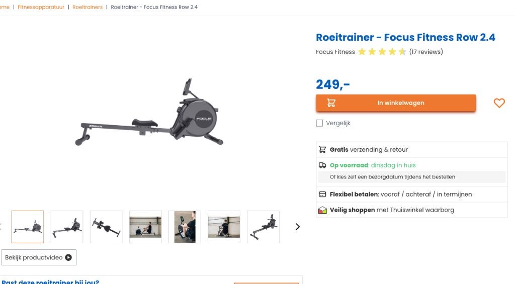 Focus Fitness Row 2.4 Roeitrainer + Kettler vloermat 220x100, Sport en Fitness, Ophalen, Benen, Aluminium, Zo goed als nieuw