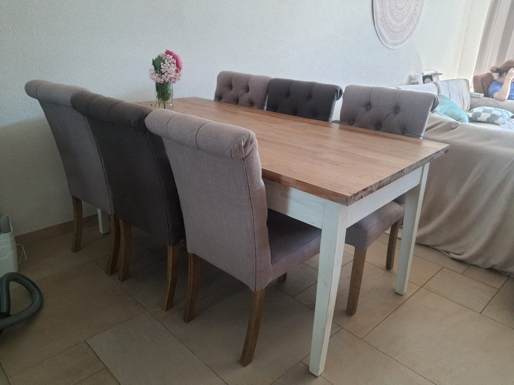 Luxury Dining Room Set – Wooden Table & 6 Upholstered Chairs, Ophalen, Premium Eetkamerset-Elegante Houten Eettafel met 6 Luxe Stoelen