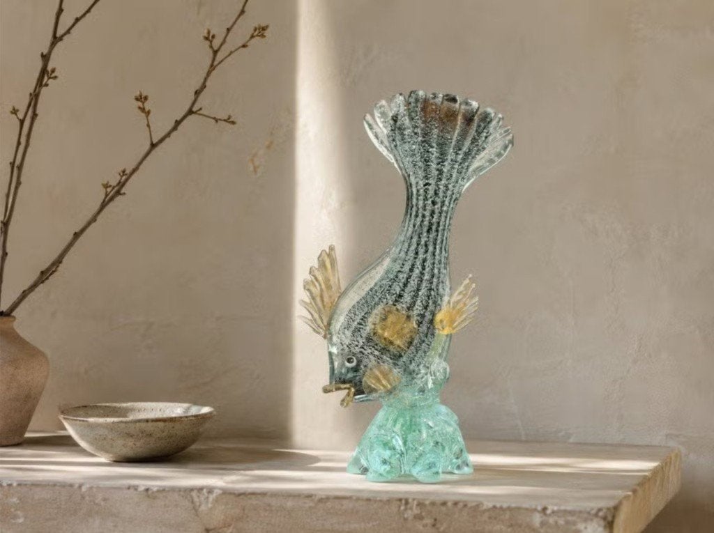 Vintage glazen vissculptuur, Ophalen, Glas, Handgemaakt, 20 - 50 cm