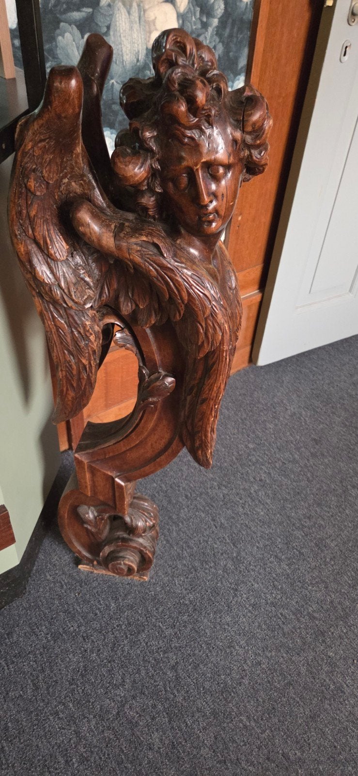 Antiek Houten Engelenbeeld - Barok Stijl, Ophalen, 50 - 100 cm, Handgemaakt, Beeld