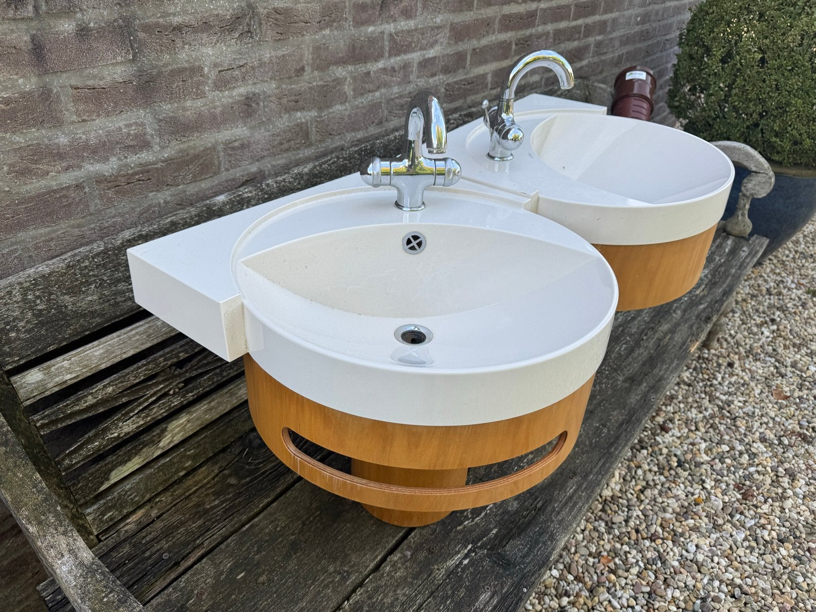 Ucosan Quaryl dubbele wastafel met Grohe kranen, Ophalen, Gebruikt, Chroom, Wastafel