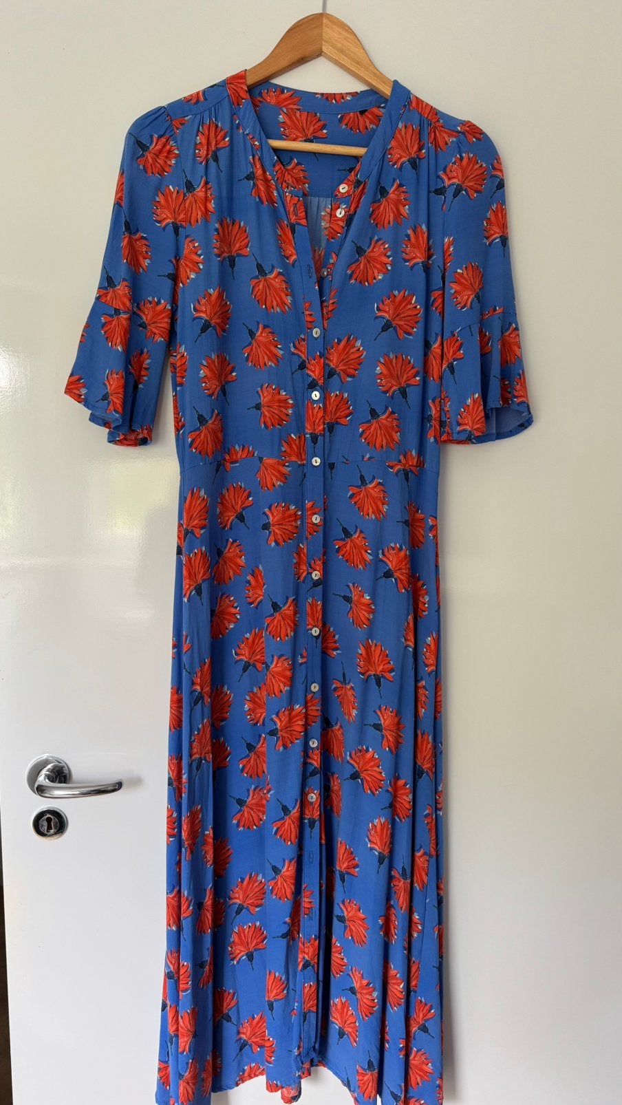 Pom Amsterdam Stacy flowers jurk S-M, Blauw, Ophalen of Verzenden, Zo goed als nieuw, Maat 36 (S)