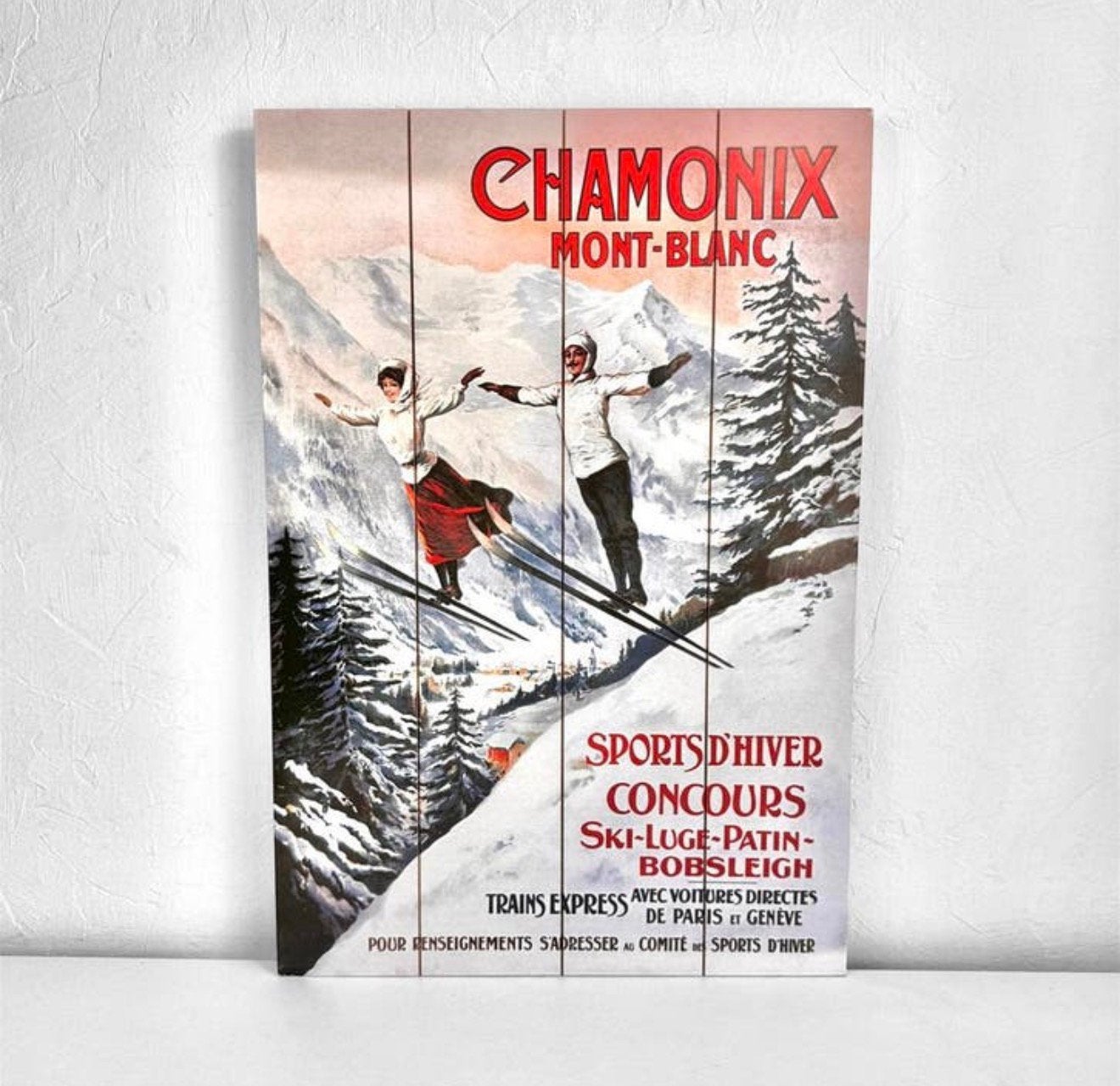 Chamonix Mont-Blanc | houten skithema wanddecoratie, S, Hout, Vintage, Ophalen of Verzenden