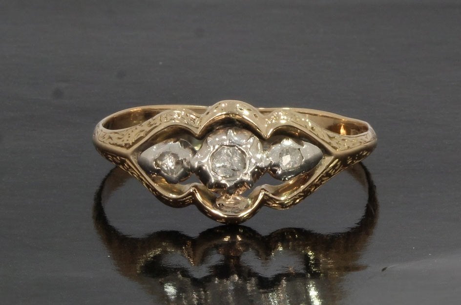 Diamanten antieke 14k gouden victoriaanse ring dames fraai, Verzenden, Goud, Ring, Met edelsteen