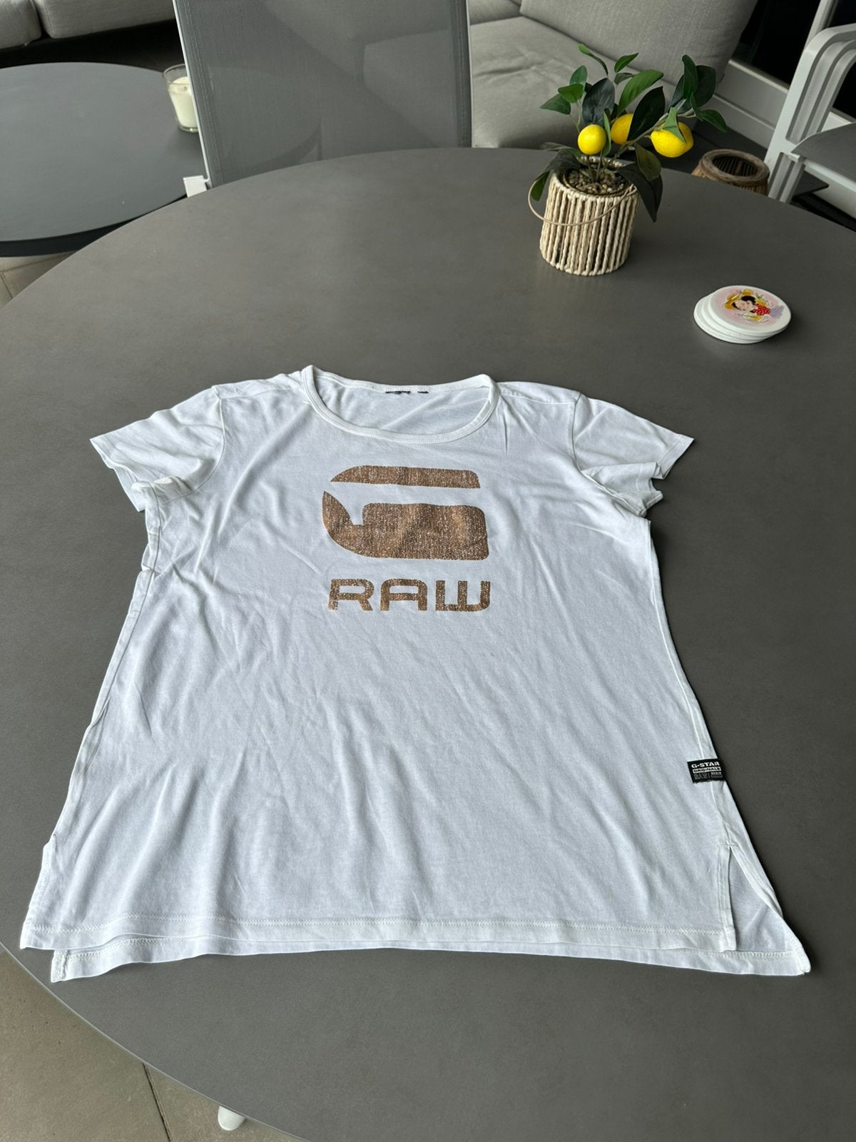 Wit/goud G-Star Raw shirt, maat L, Verzenden, Wit, Maat 42/44 (L), Korte mouw
