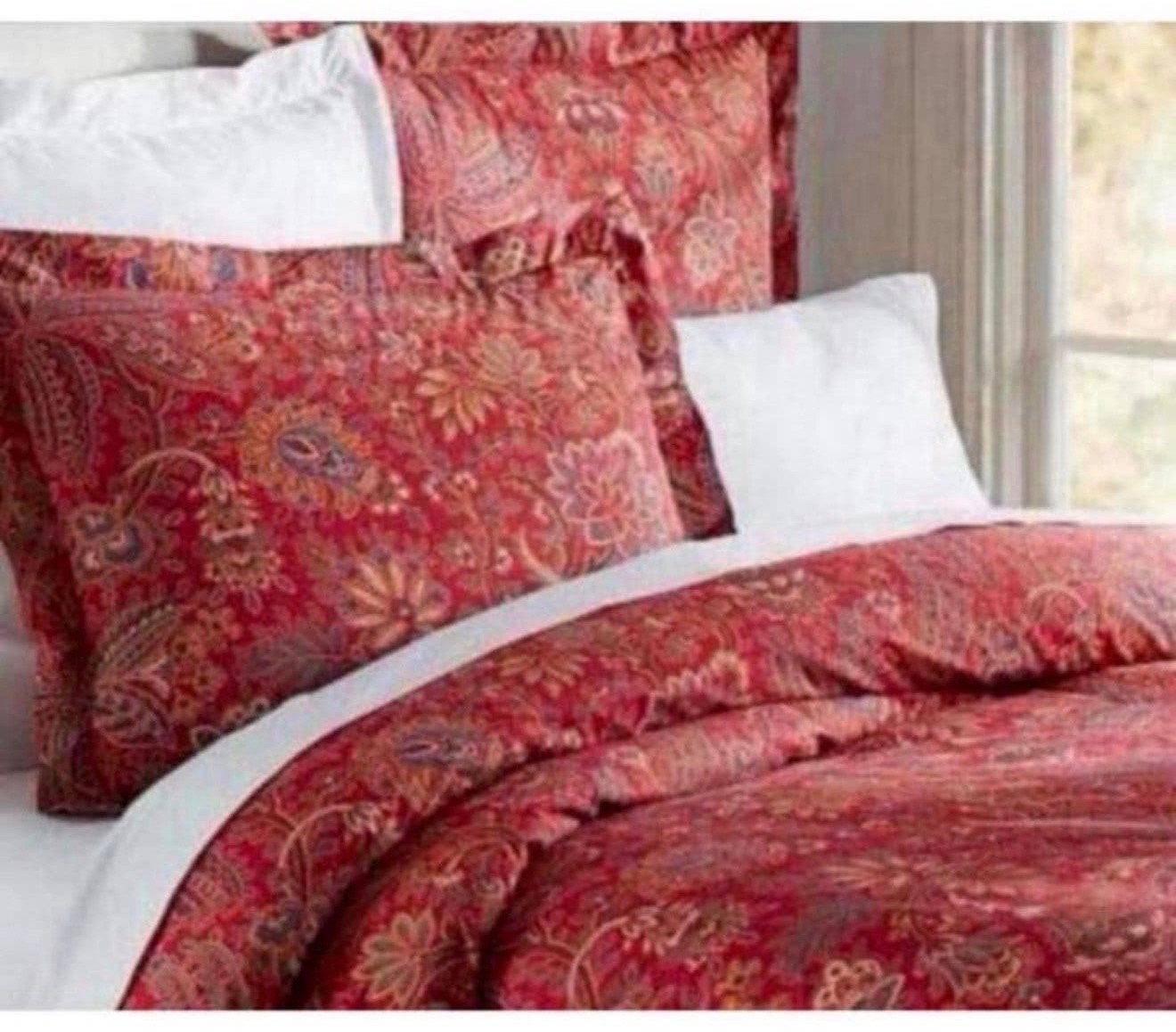 Pottery barn piper kingsize dekbedovertrek 2 shams Rich red, Antiek en Kunst, Ophalen of Verzenden