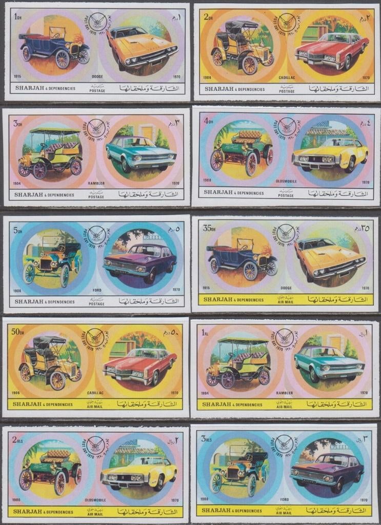 Auto's op serie Sharjah (V.A.E.) Michel 770B/779B ongetand, Postzegels en Munten, Postzegels | Thematische zegels, Ophalen of Verzenden
