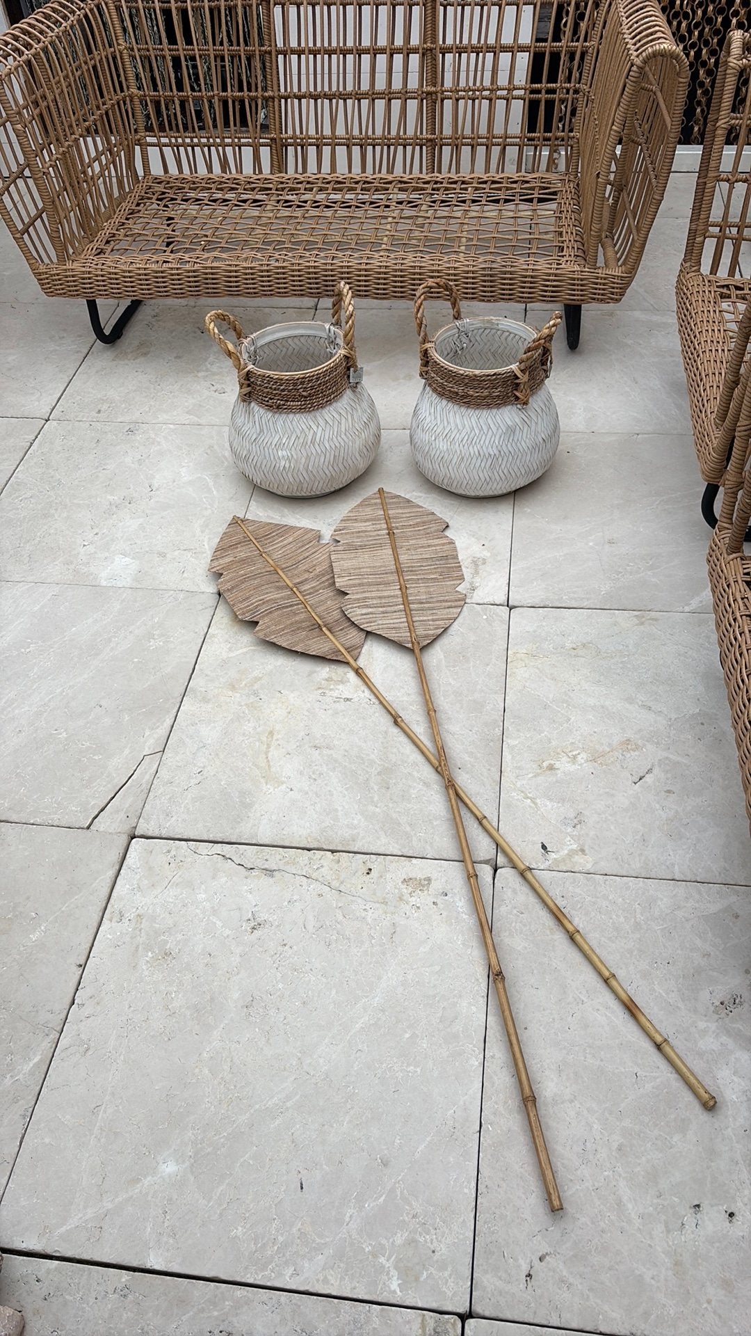 2 leuke Ibiza Bali Bohemian stijl manden en bladeren zgan, Huis en Inrichting, Ophalen, Zo goed als nieuw, Rechthoekig, Riet