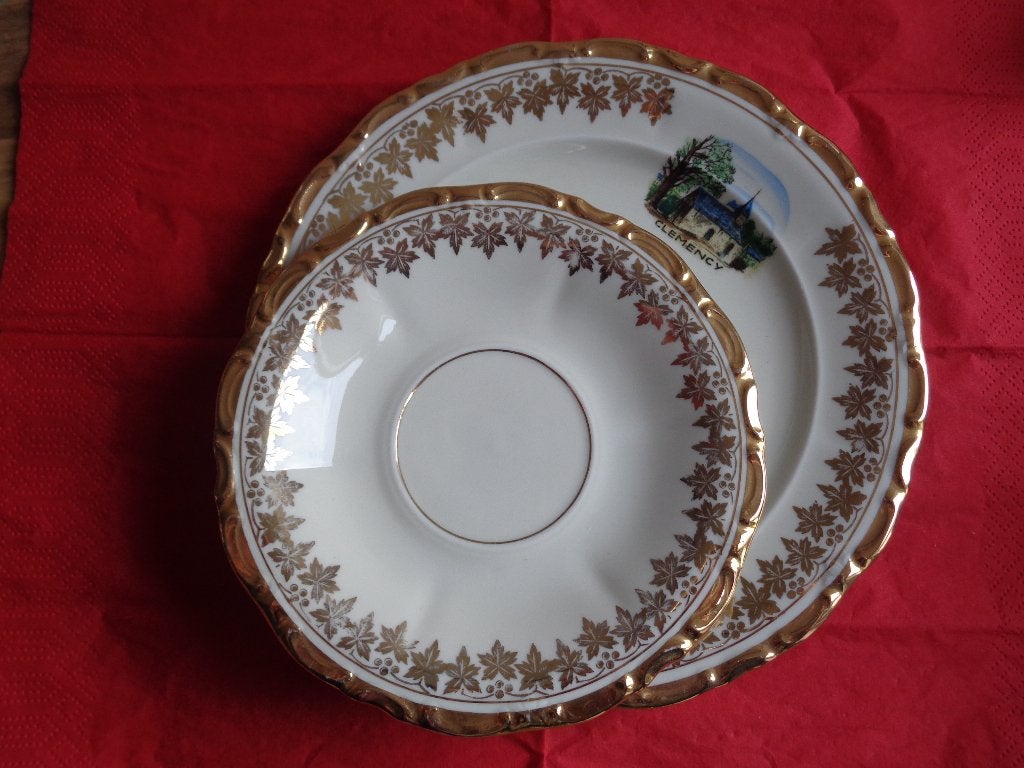 Bord + schoteltje BAVARIA WALDERSHOF gouden randje 22 karaat, Ophalen
